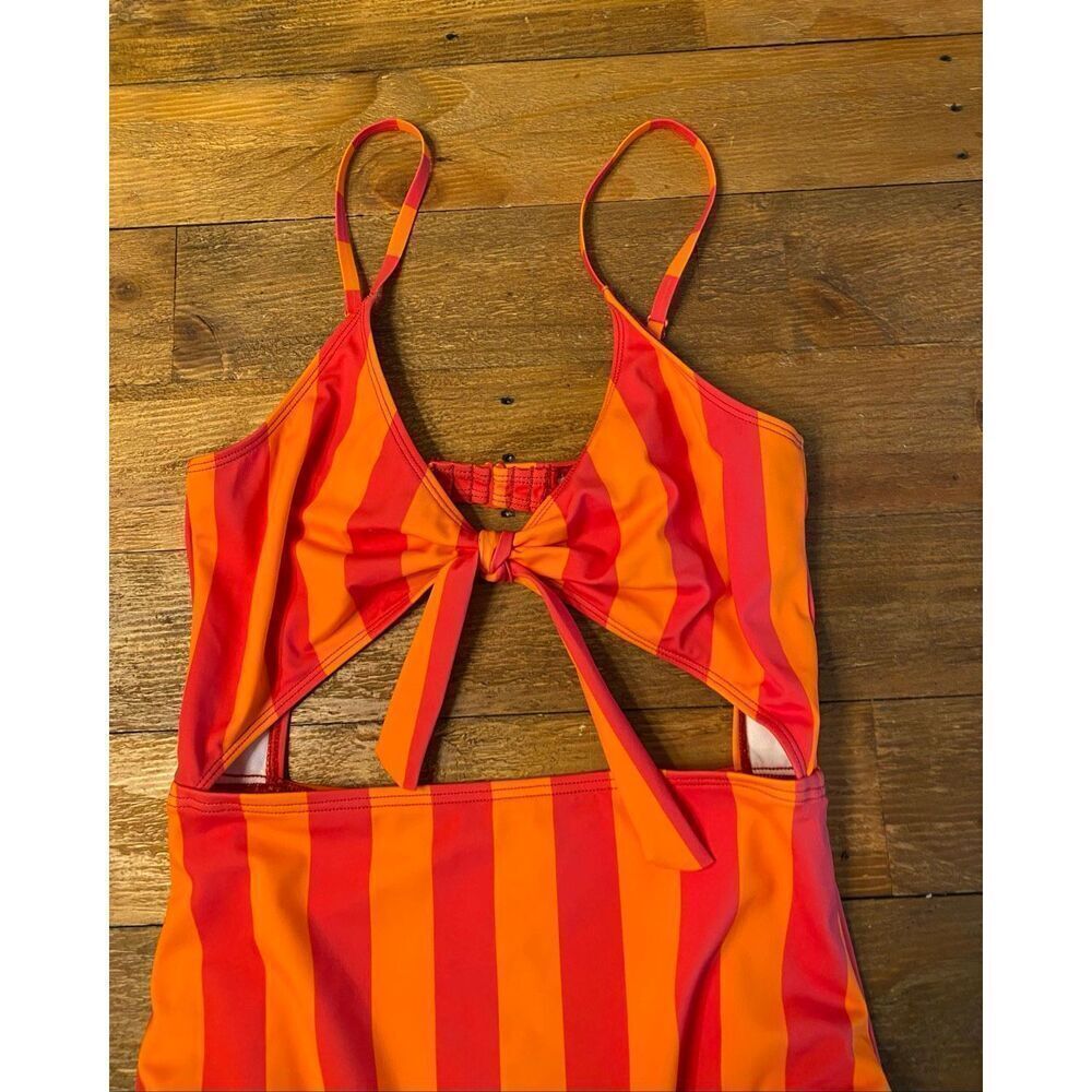 Urban Outfitters M NWT swimsuit one piece orange striped cutout sexy monokini - Picture 6 of 11